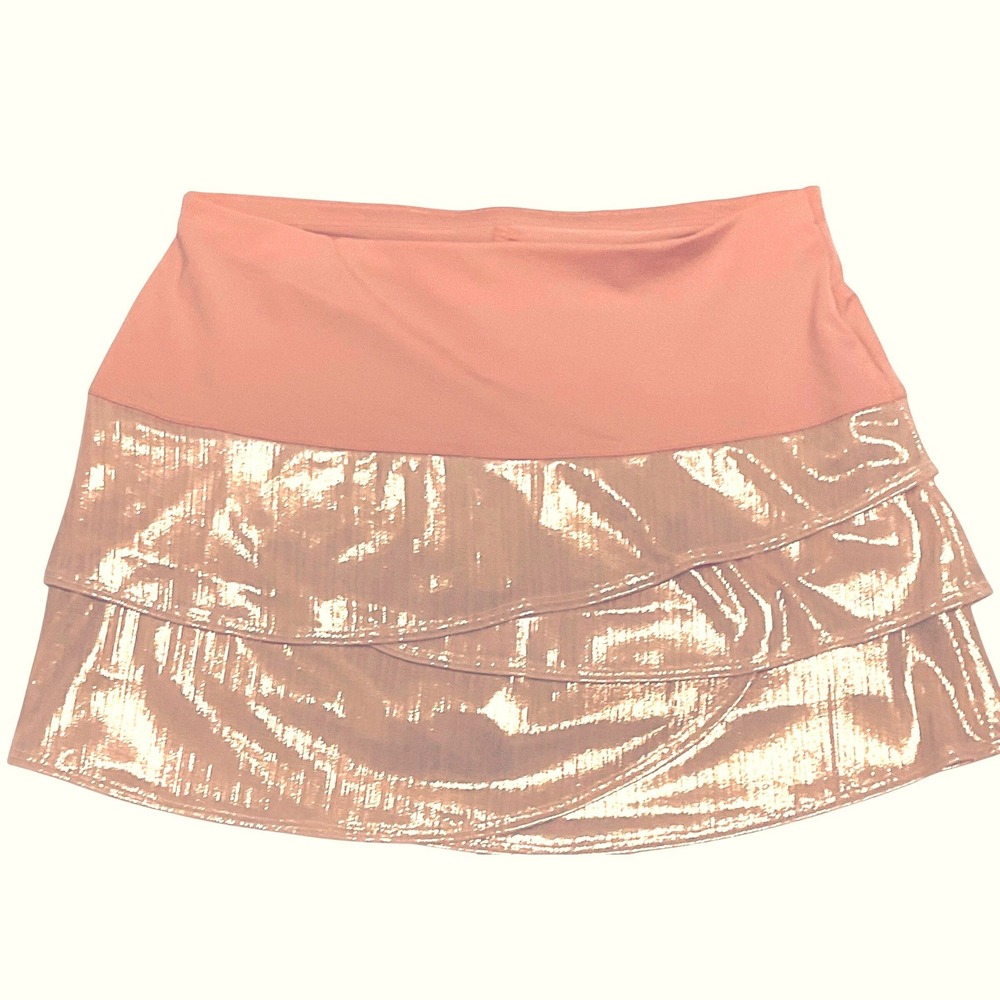 Lucky in love women's pink metallic tennis skirt skort tiered ruffle s